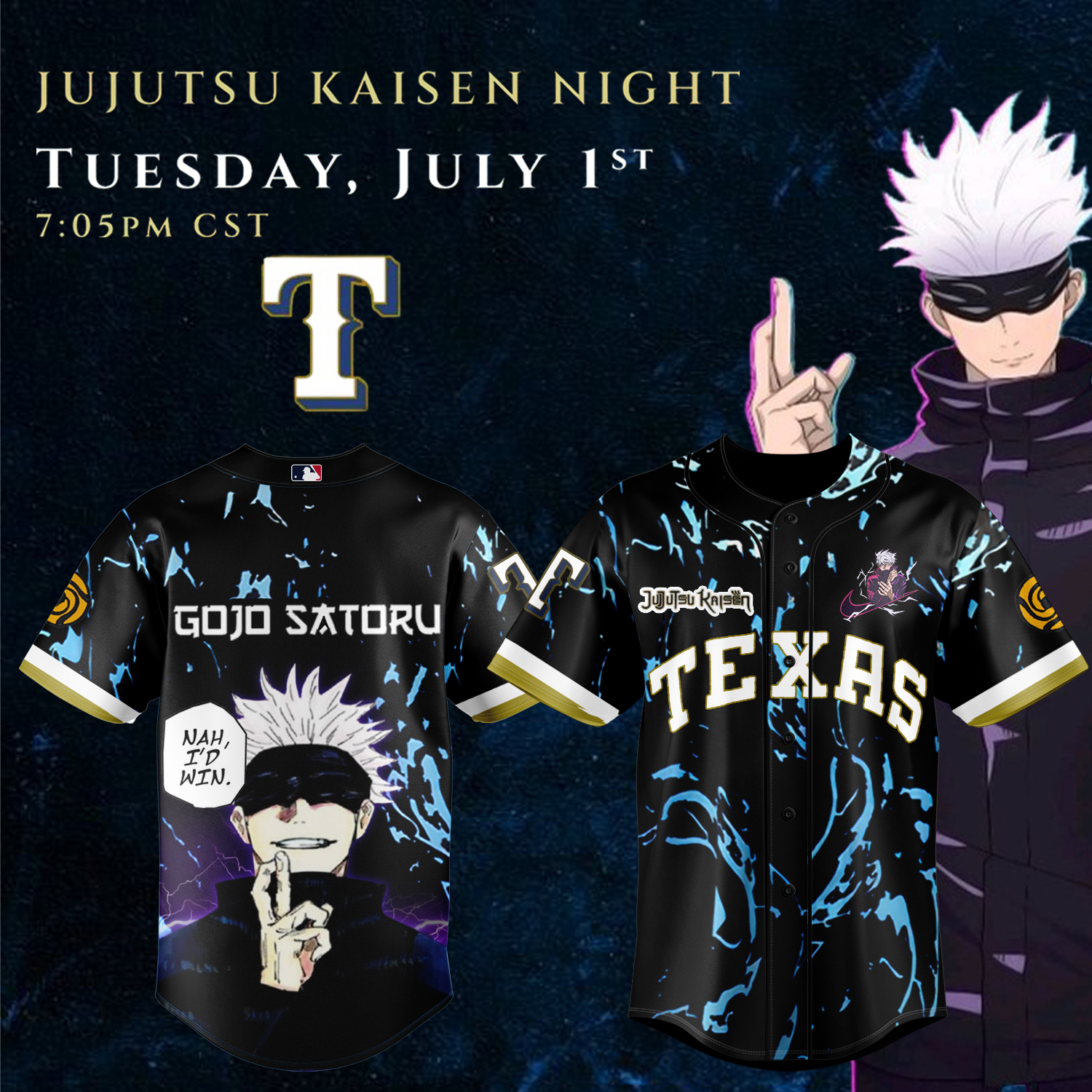 Texas Rangers X Jujutsu Kaisen Jersey 2025 Gifts For Baseball Fans