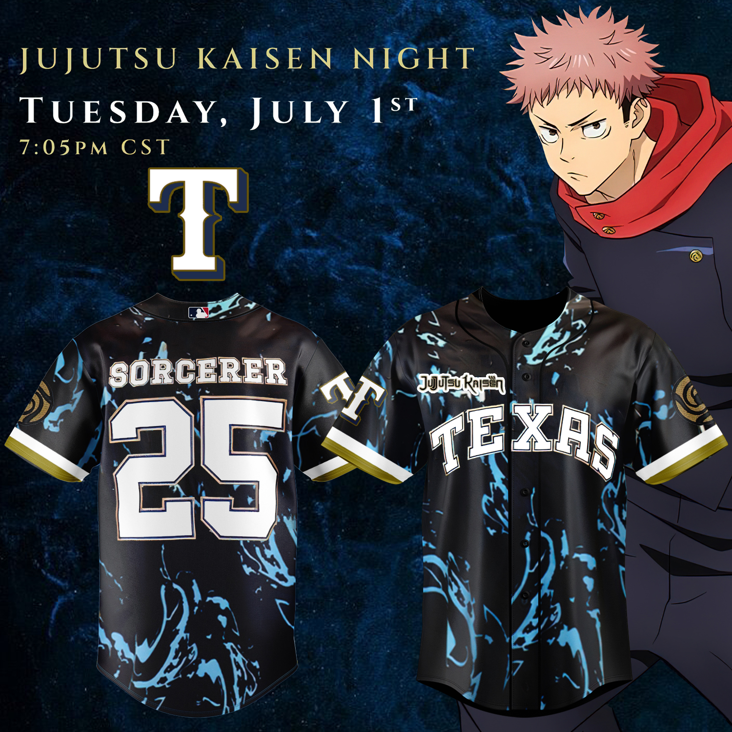Texas Rangers X Jujutsu Kaisen Jersey 2025 Presents For Baseball Lovers