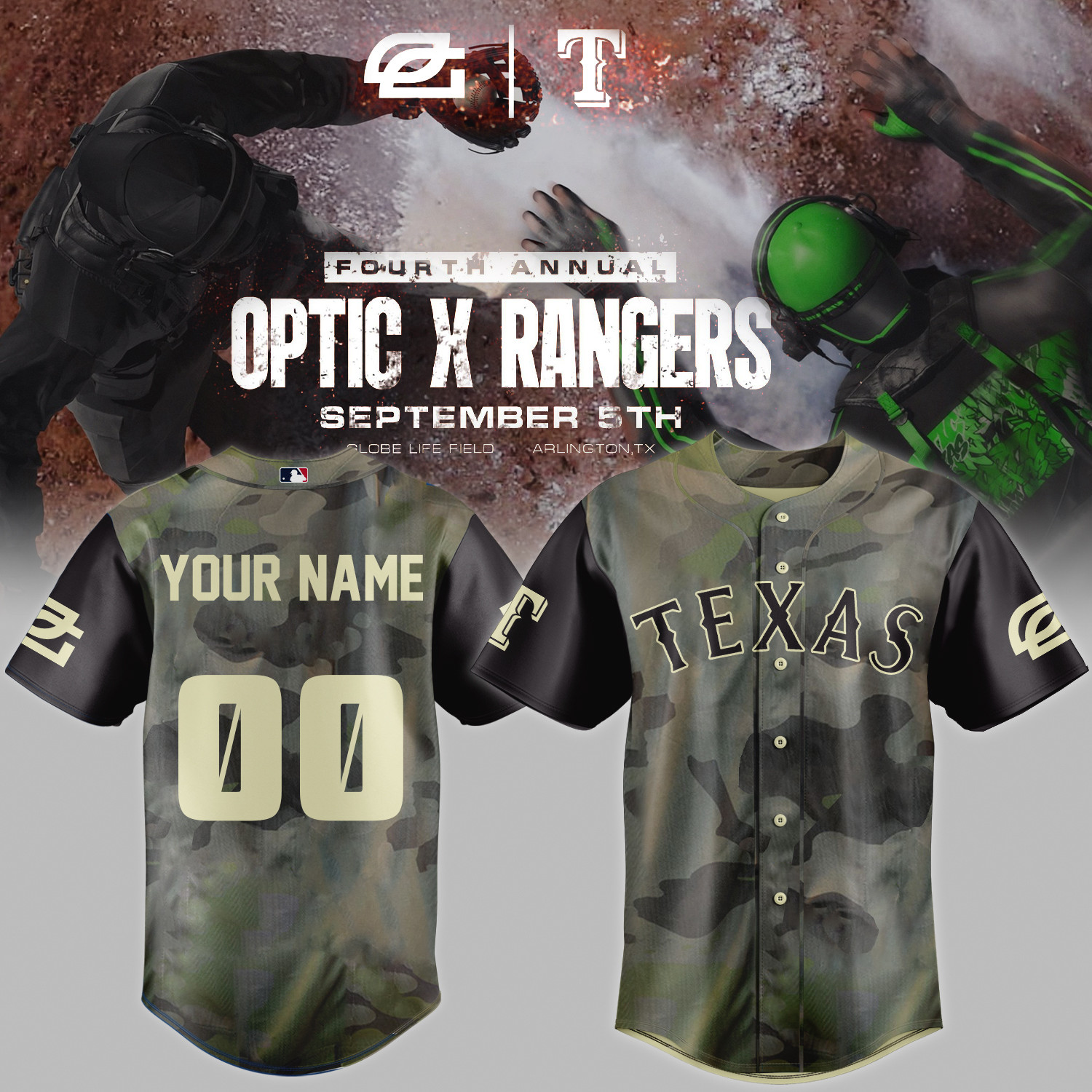 Texas Rangers X Optic Gaming Jersey 2025 Custom Name Number Fan Merch