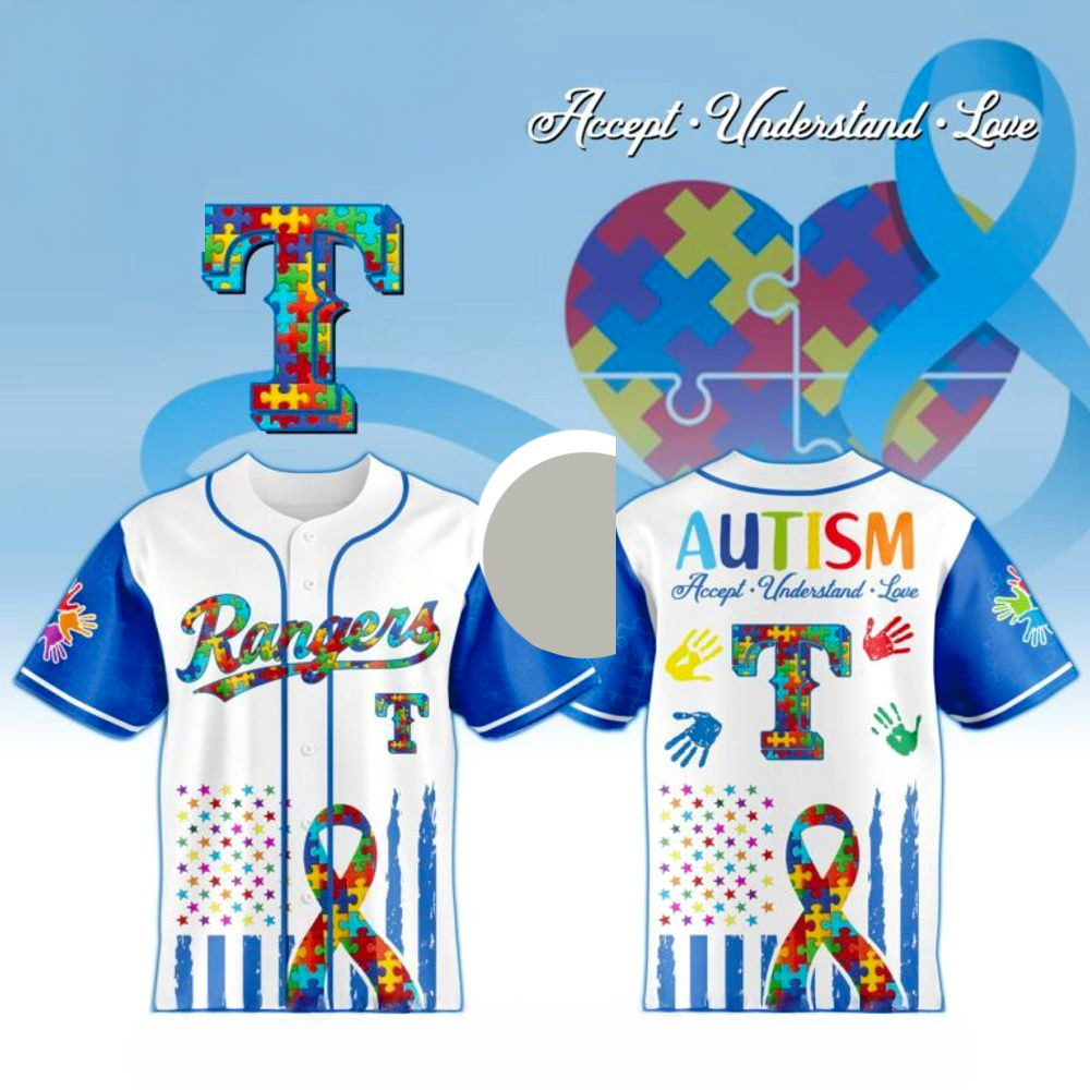 Texas Rangers X Special Autism Awareness Month 3D Baseball Jersey Texas Rangers Merch