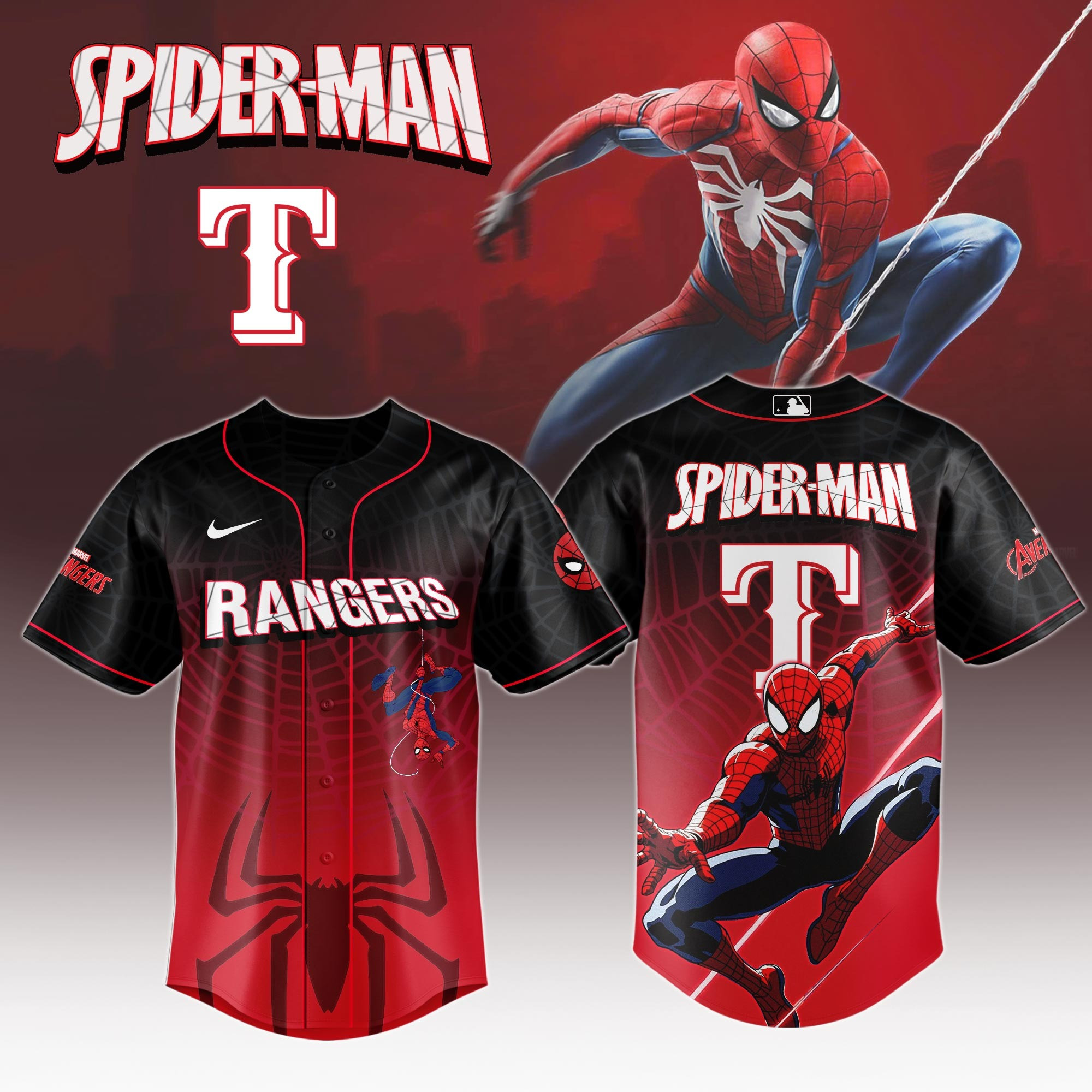 Texas Rangers x Spider Man Game Night Special Edition Jersey Texas Rangers Merch For Fans