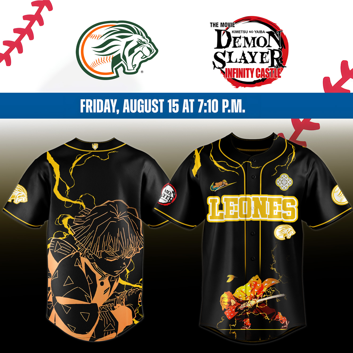 The Leones de Yucatn X Demon Slayer Agatsuma Zenitsu Jersey Baseball Coach Gift Ideas