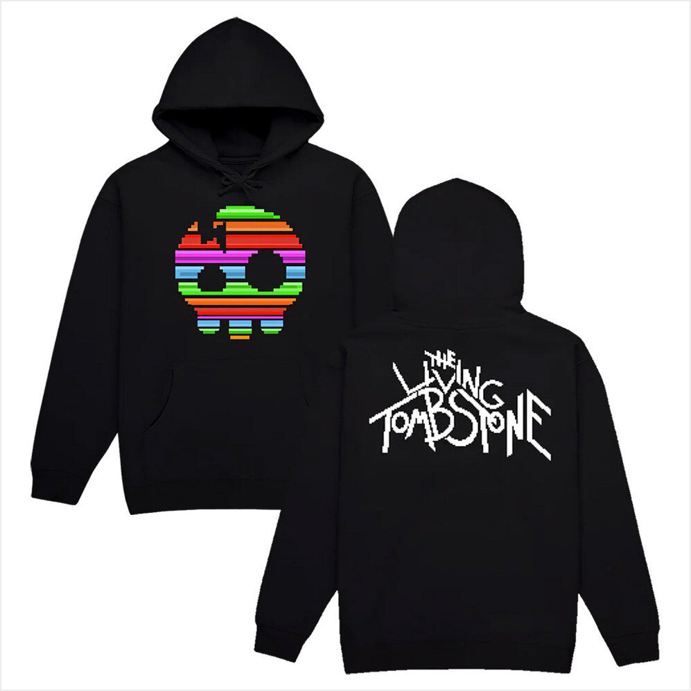 The Living Tombstone 8 Bit Rainbow Skull Black Hoodie The Living Tombstone Merch