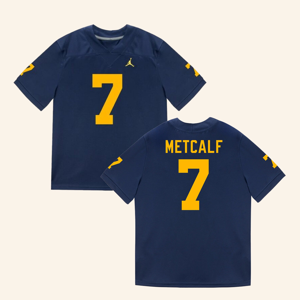 The M Den Merch Michigan Wolverines 7 Tj Metcalf Student Athlete Blue Football Jersey
