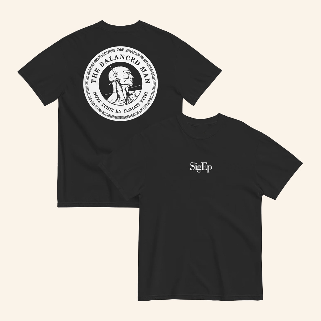 The Sigma Phi Epsilon Merch Sigep Balanced Man In Black T-Shirt Gifts For Him