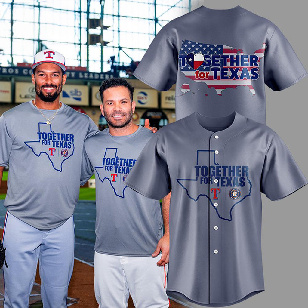 Together For Texas 2025 Grey Baseball Jersey Houston Texans Merch Texas Strong Gifts For Fans
