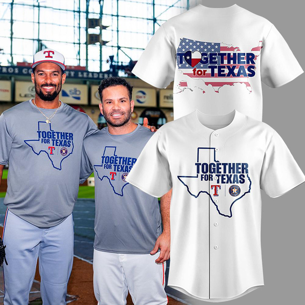 Together For Texas 2025 White Baseball Jersey Houston Texans Merch Texas Strong Gifts For Fans