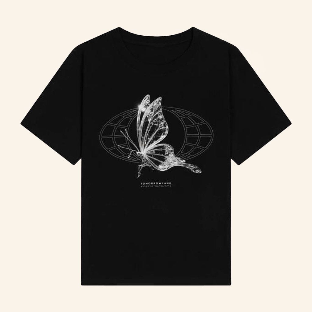 Tomorrowland Merch Glass Butterfly T-Shirt Black Gifts For Her