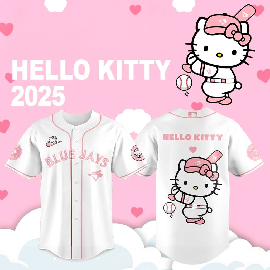 Toronto Blue Jays Hello Kitty 2025 White Jersey Toronto Blue Jays Merch Gifts For Fans