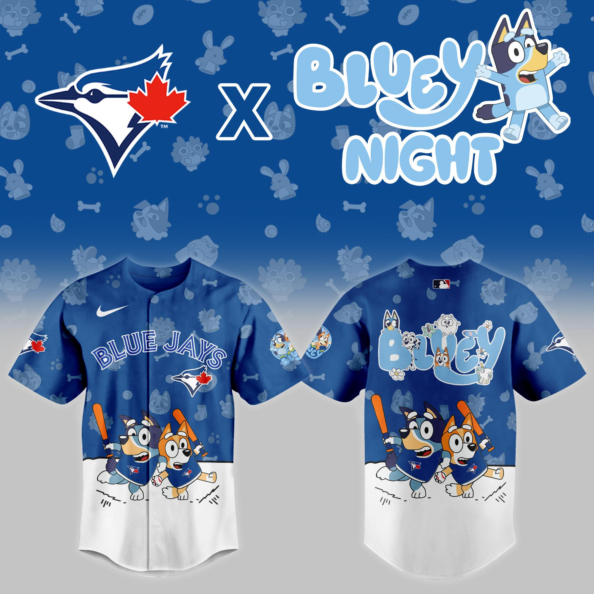 Toronto Blue Jays Mlb X Bluey Night Baseball Jersey For Fan