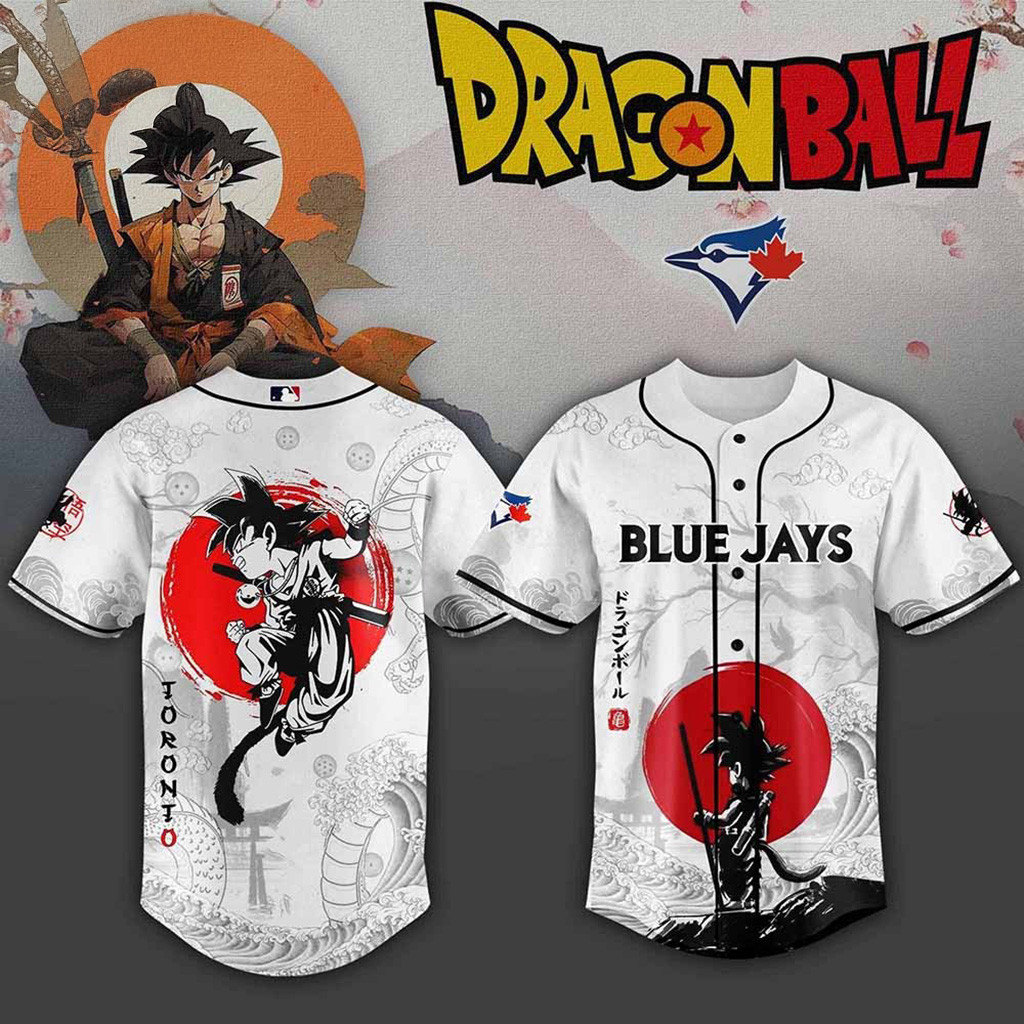 Toronto Blue Jays MLB X Dragon Ball Baseball Jersey Jays Merch Gift Ideas For Baseball Fans