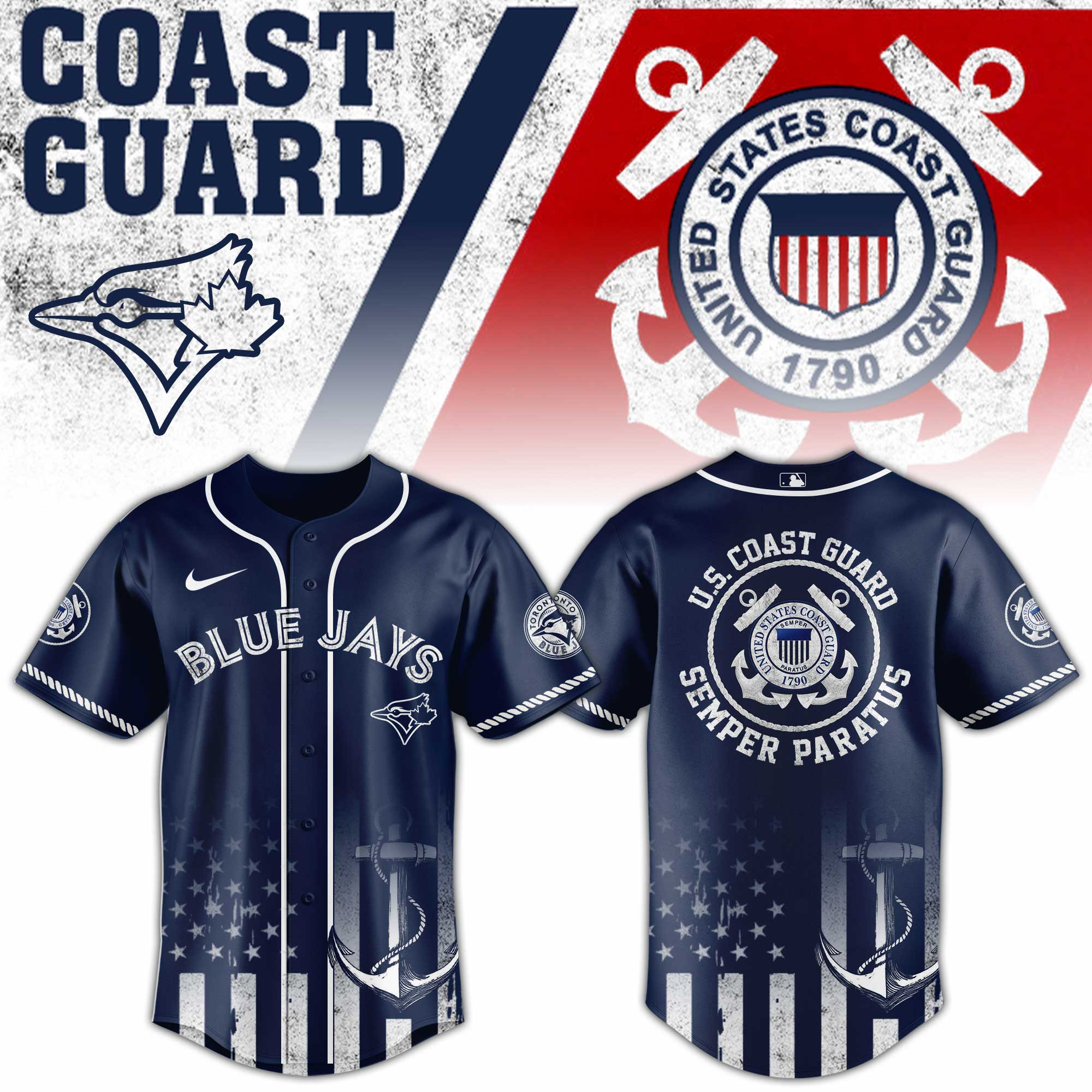 Toronto Blue Jays Mlb X Us Coast Guard Baseball Jersey For Fans