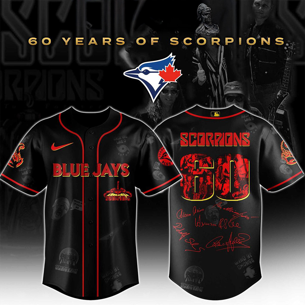 Toronto Blue Jays X Scorpions 60 Years Jersey Jays Merch Best Gifts For Baseball Fans