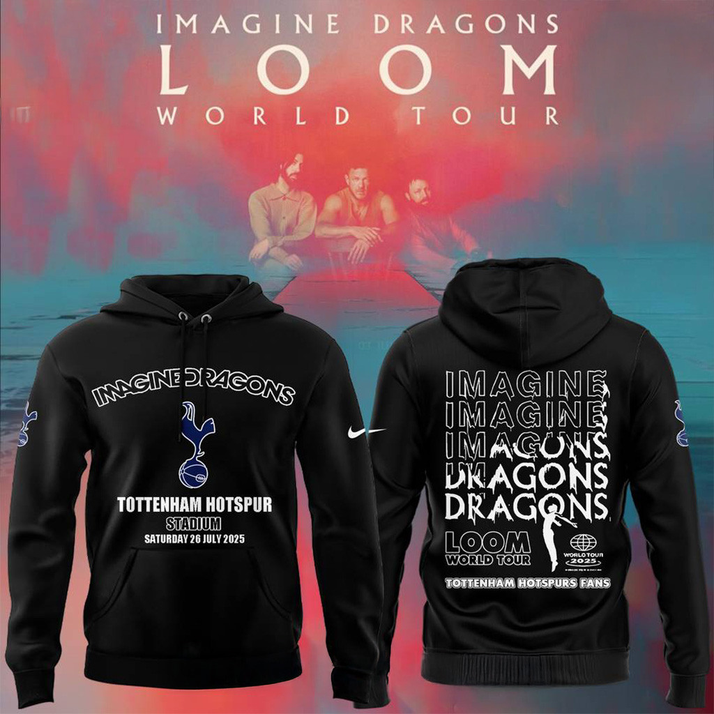 Tottenham Hotspur X Imagine Dragons Loom World Tour Special Black Hoodie Fan Merch Dad Gifts