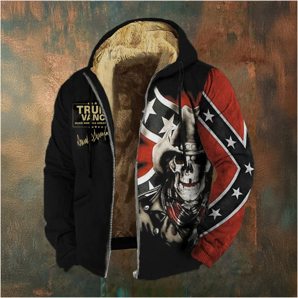 Trump Vance 2025 Zip Hoodie Old Dixie Southern Pride Hoodie Cowboy Skull Vintage Apparel