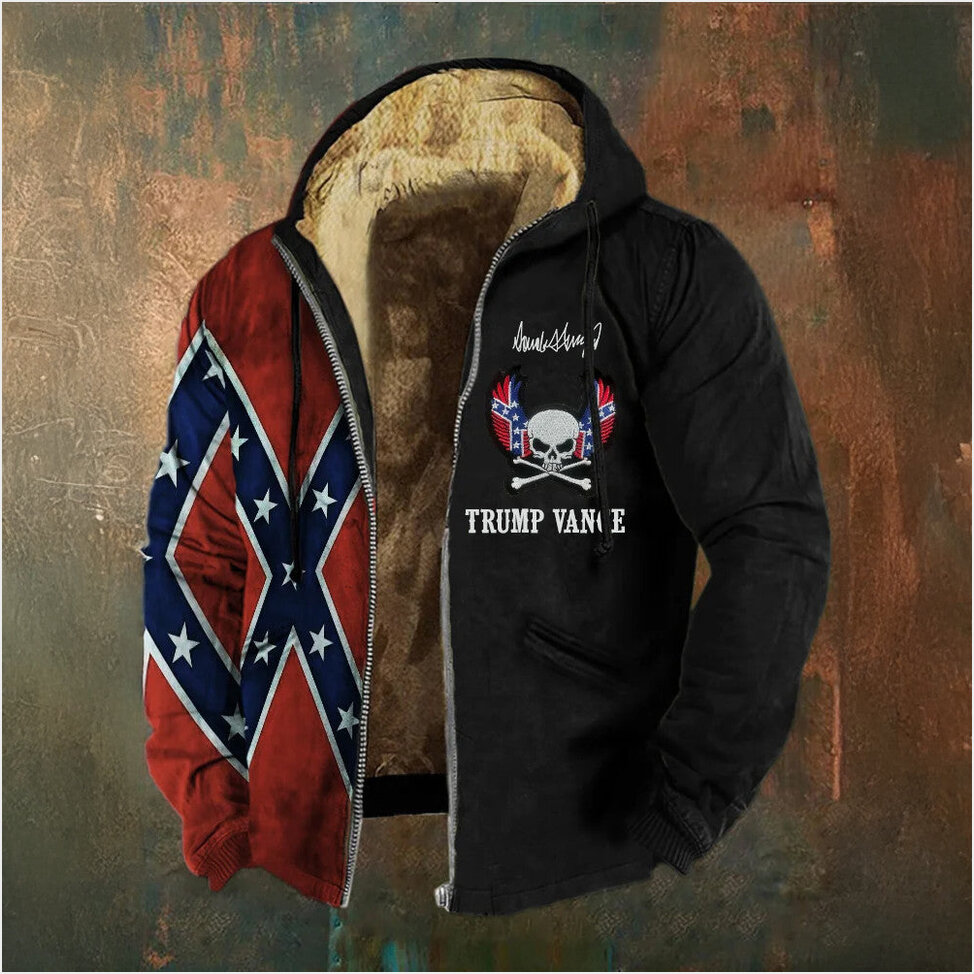 Trump Vance Zip Hoodie Skull Wings And Crossbones Old Dixie Hoodie Retro Southern Cross Apparel