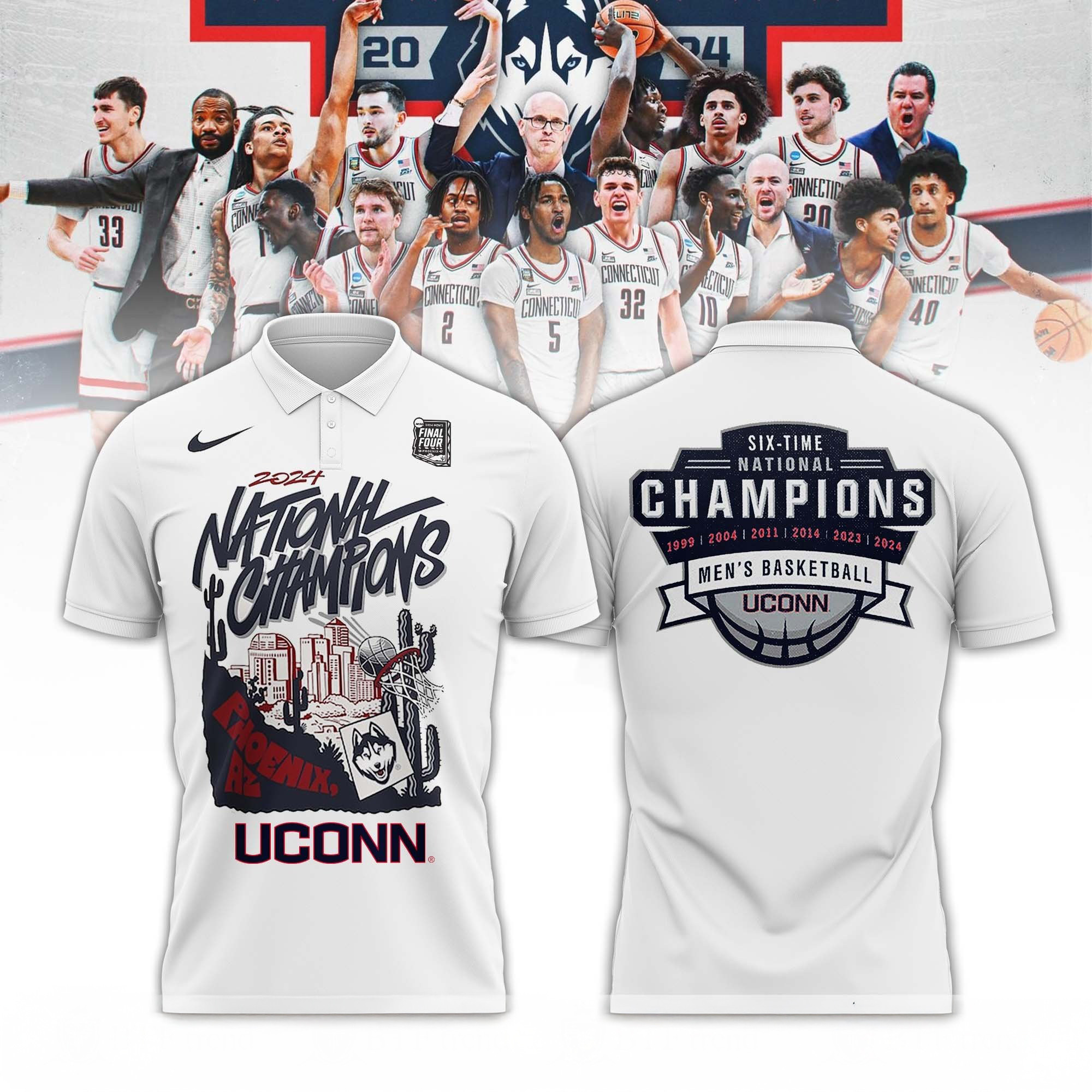 UConn Huskies 2024 NCAA Men's Basketball National Champions Polo Shirt Dad Gifts