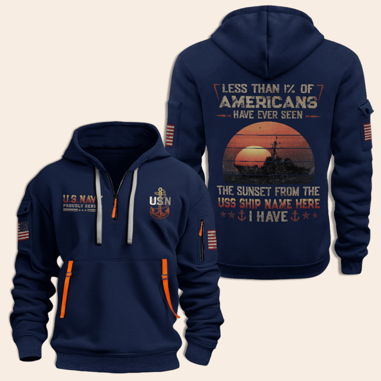 US Navy Proudly Served Half Zip Hoodie Military Veteran Hoodie Birthday Gifts For Navy