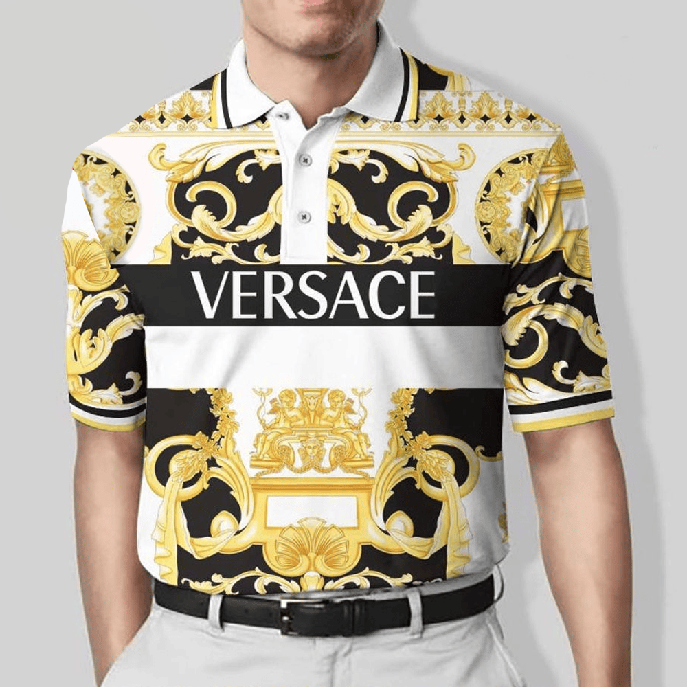 Versace Limited Luxury Pattern White Yellow Polo Shirt Best Father's Day Gifts For Dad