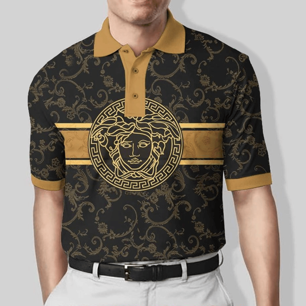 Versace Royal Luxury Black And Gold Pattern Polo Shirt Top 10 Father's Day Gifts