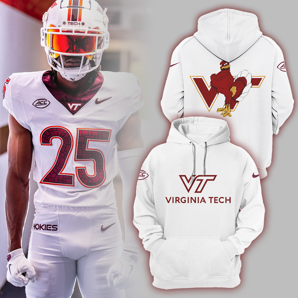Virginia Tech Hokies Football 2025 White Hoodie Fan Gift