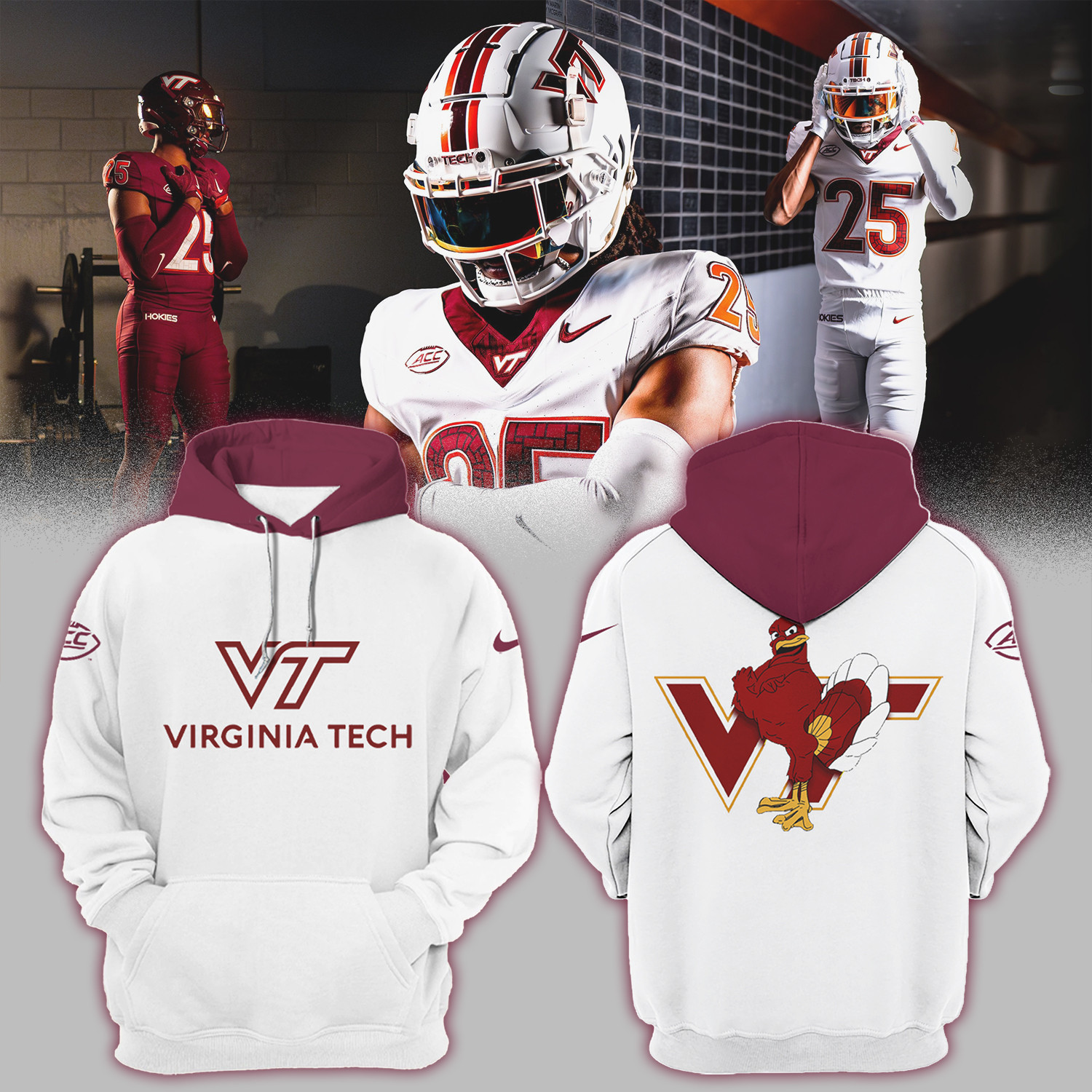 Virginia Tech Hokies Football Ncaa 2025 White Hoodie Gift For Hokies Fans