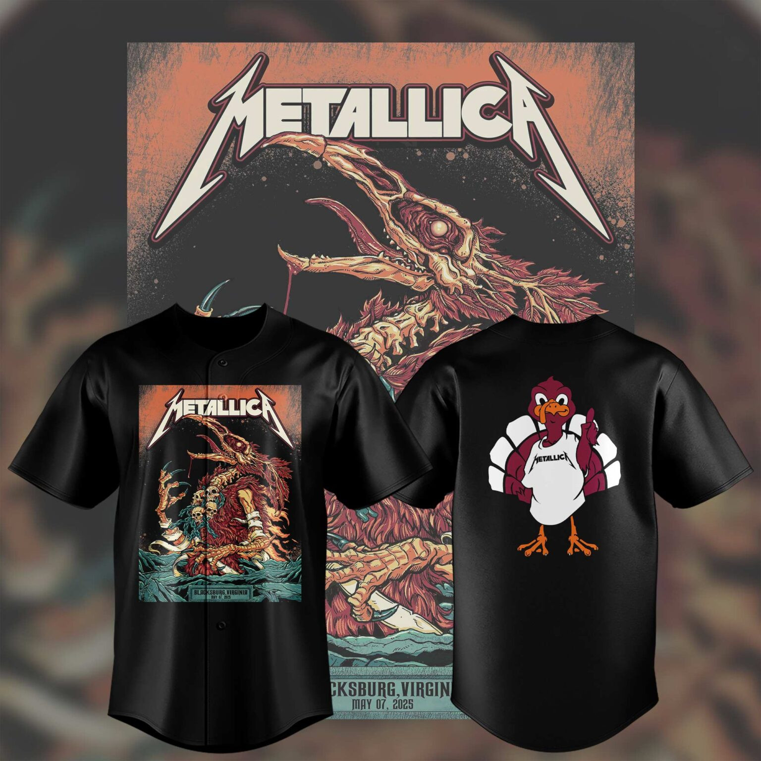 Virginia Tech Metallica M72 World Tour 2025 Black Virginia Tech Metallica M72 World Tour 2025 Black Jerseys Gift For Metallica Fans