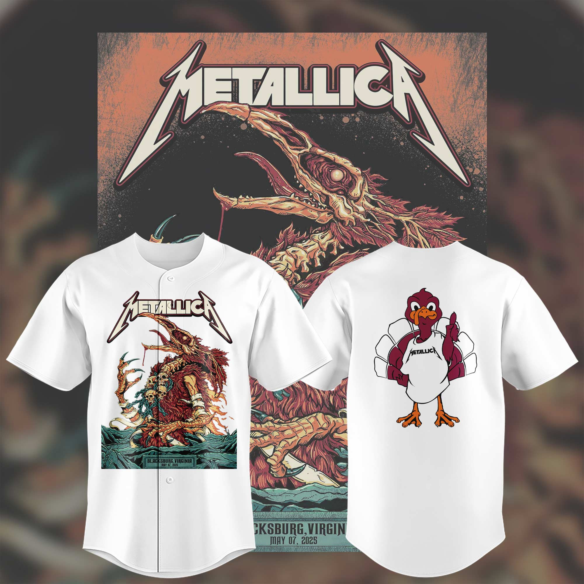 Virginia Tech Metallica M72 World Tour 2025 White Jerseys Gift For Fans