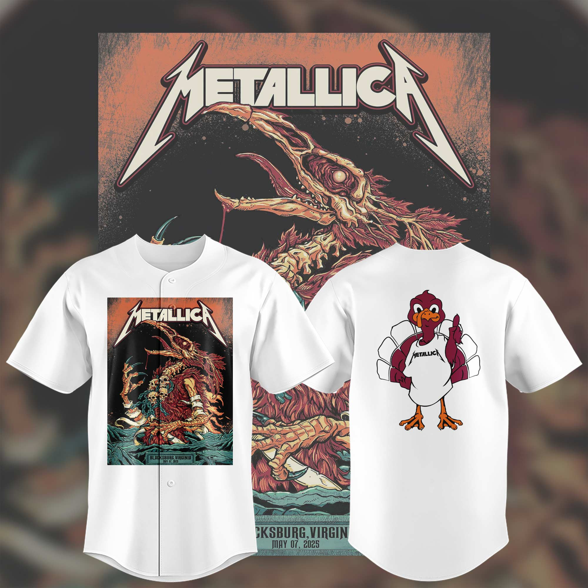 Virginia Tech Metallica M72 World Tour 2025 White Jerseys Gift For Rock Lovers