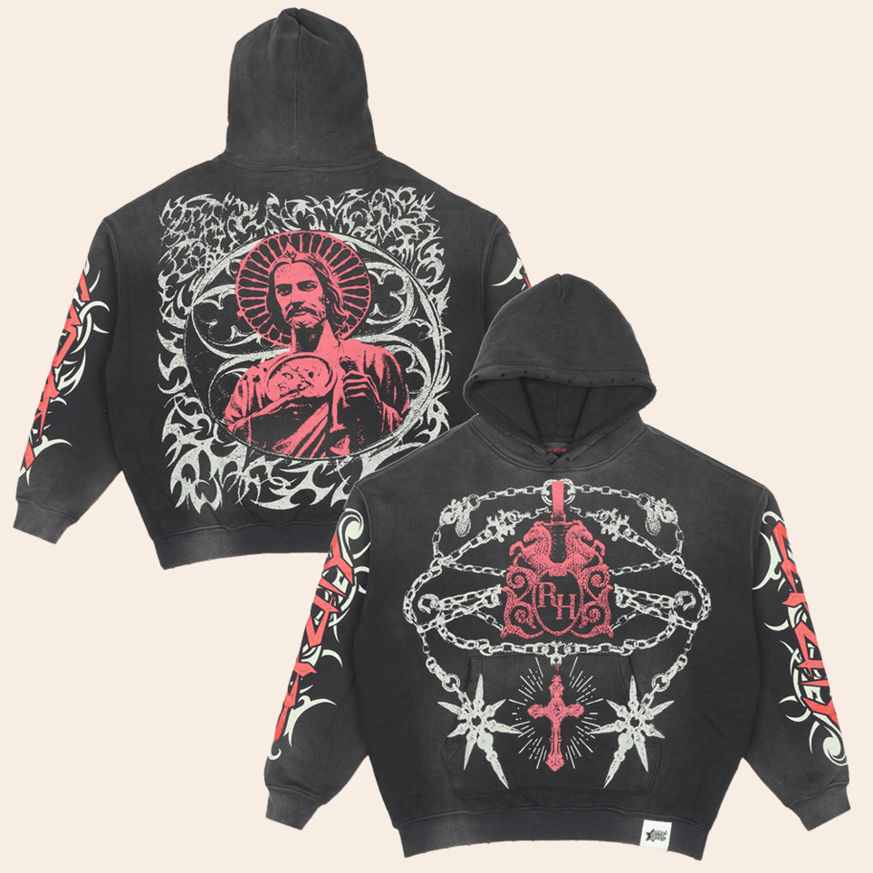 Wash Hoodie Rancho Humilde Merch EC x RH Black And Red Hoodie Birthday Gifts For Music Fan
