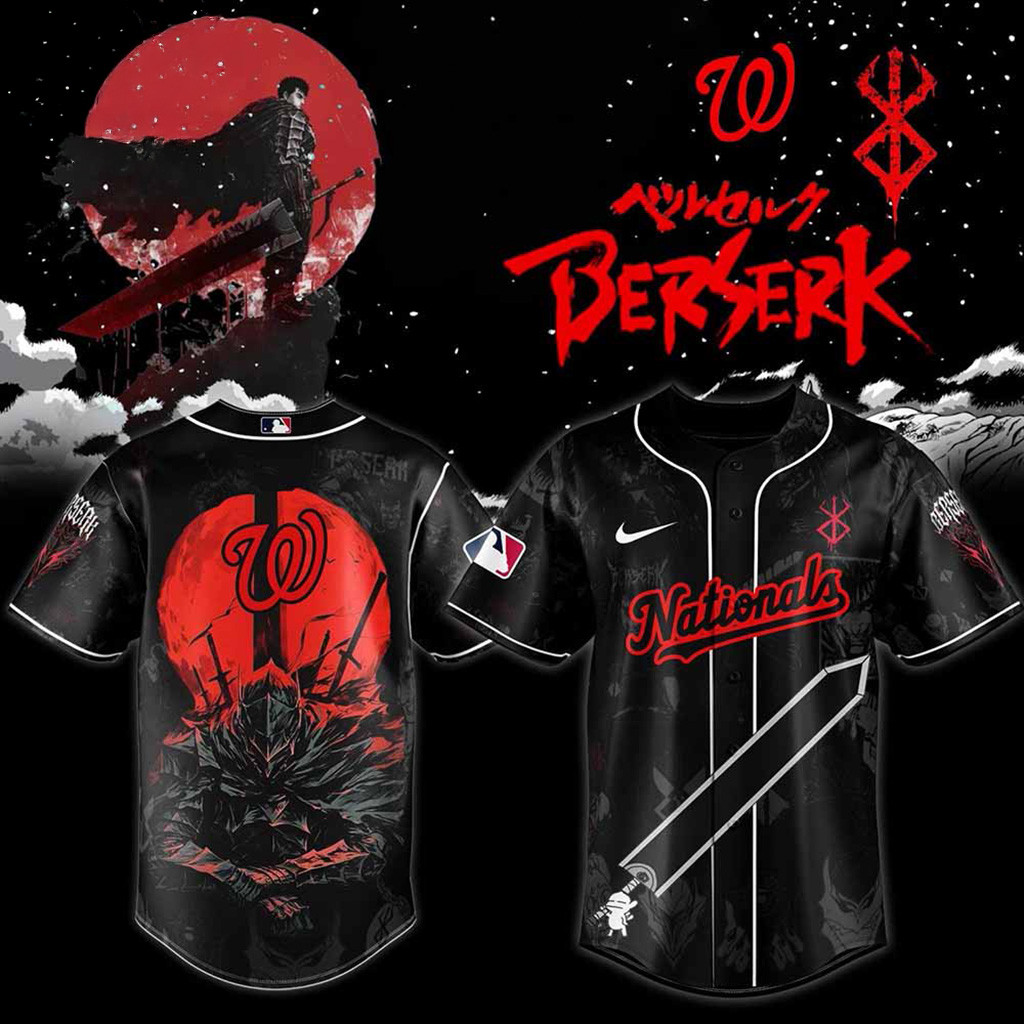 Washington Nationals MLB X Berserk Baseball Jersey Washington Nationals Merch Fans Gifts