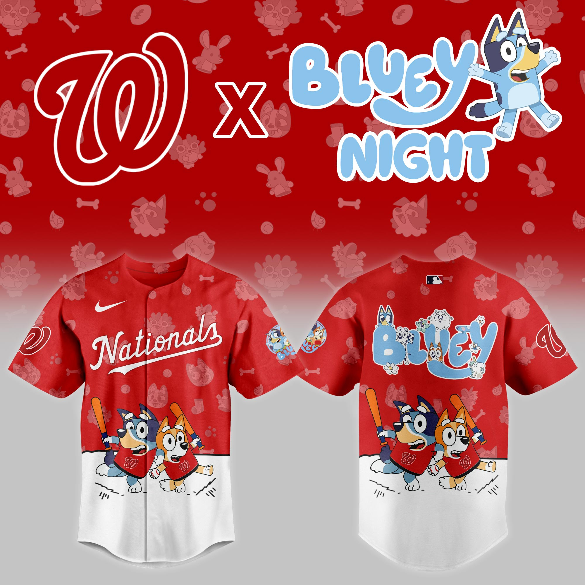 Washington Nationals Mlb X Bluey Night Baseball Jersey For Fan