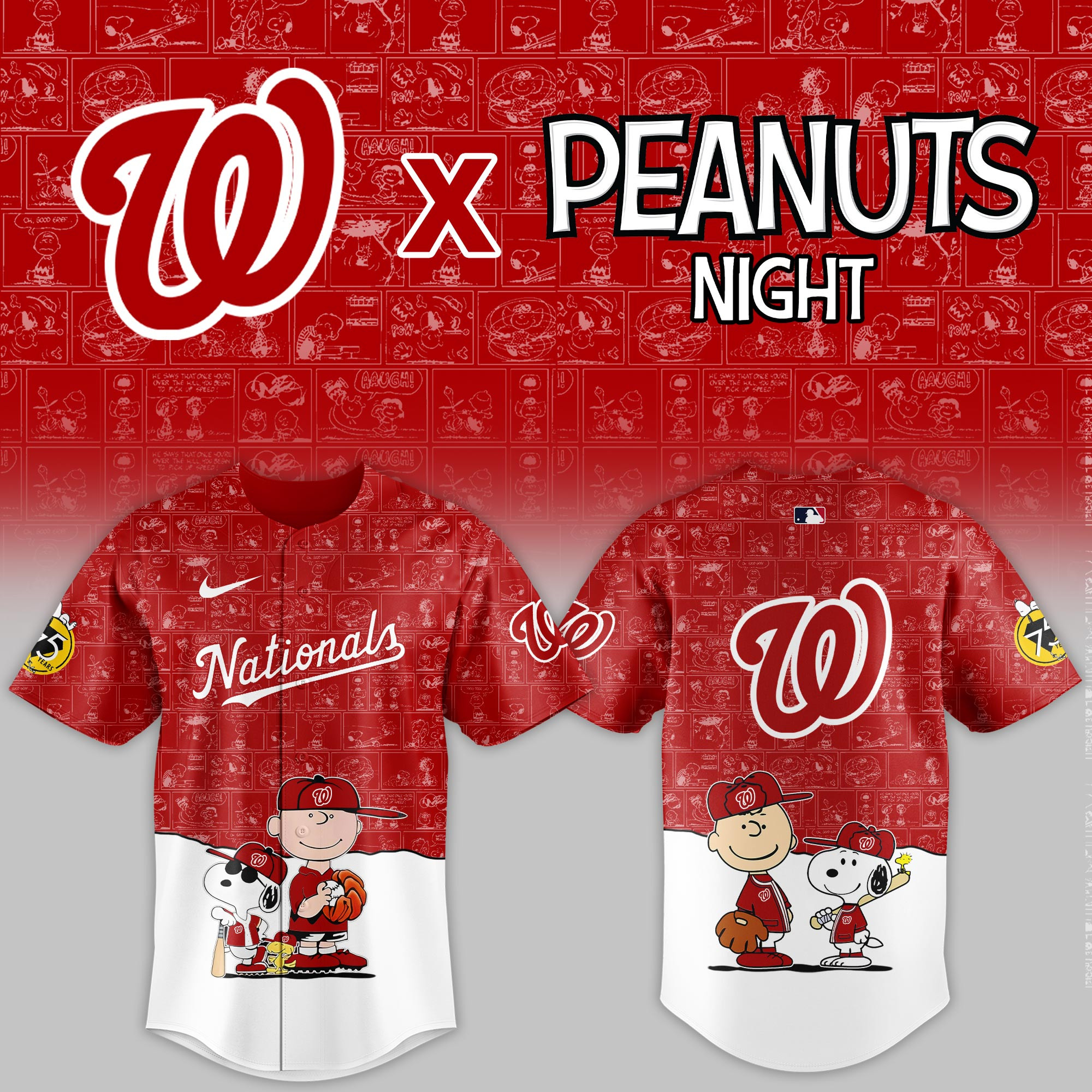 Washington Nationals Mlb X Peanuts Night Baseball Jersey For Fan