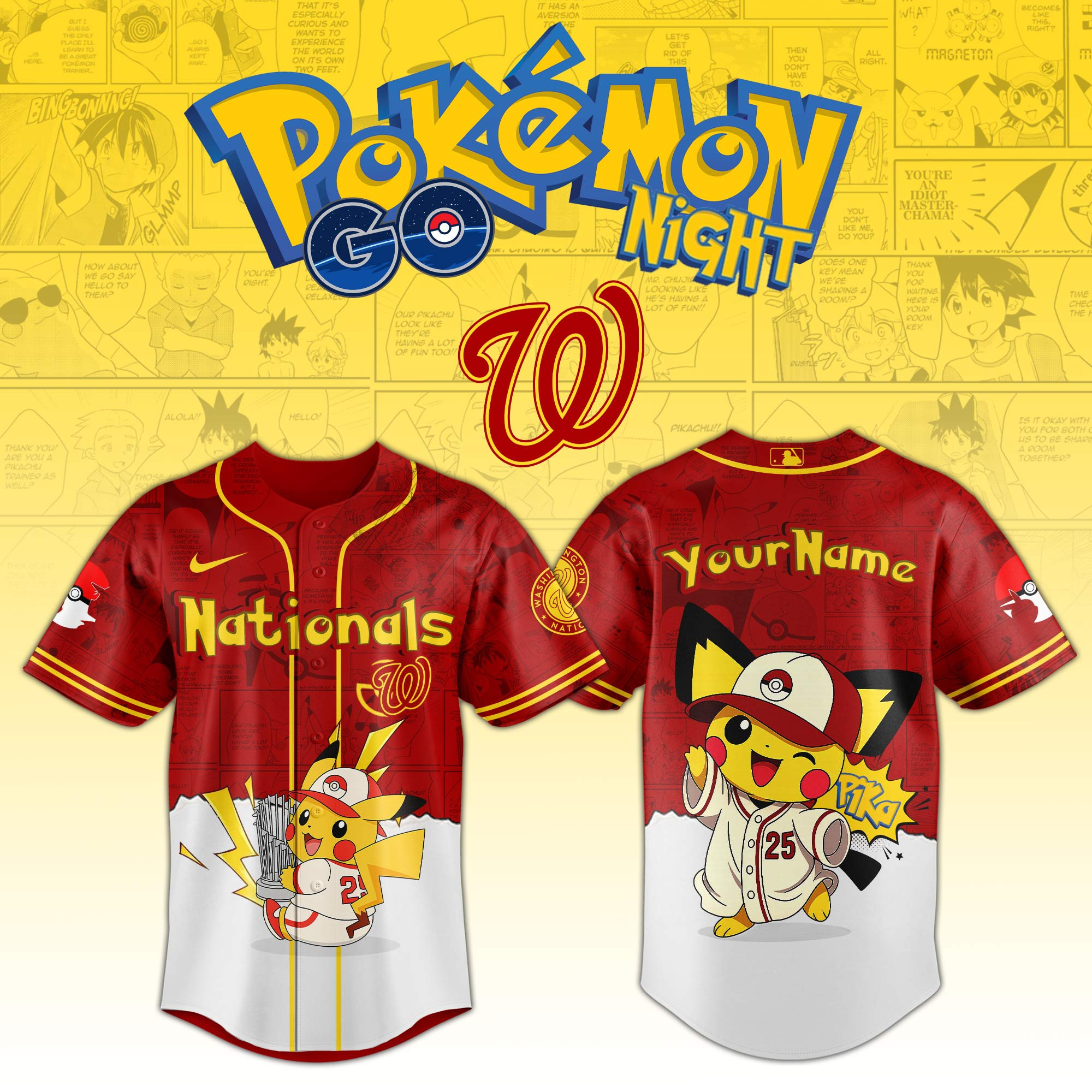 Washington Nationals Mlb X Pokemon Go Night Personalized Baseball Jersey For Fans