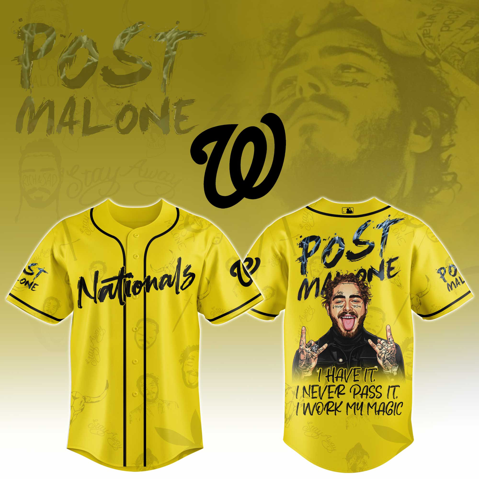 Washington Nationals Mlb X Post Malone Tour Baseball Jersey For Fans