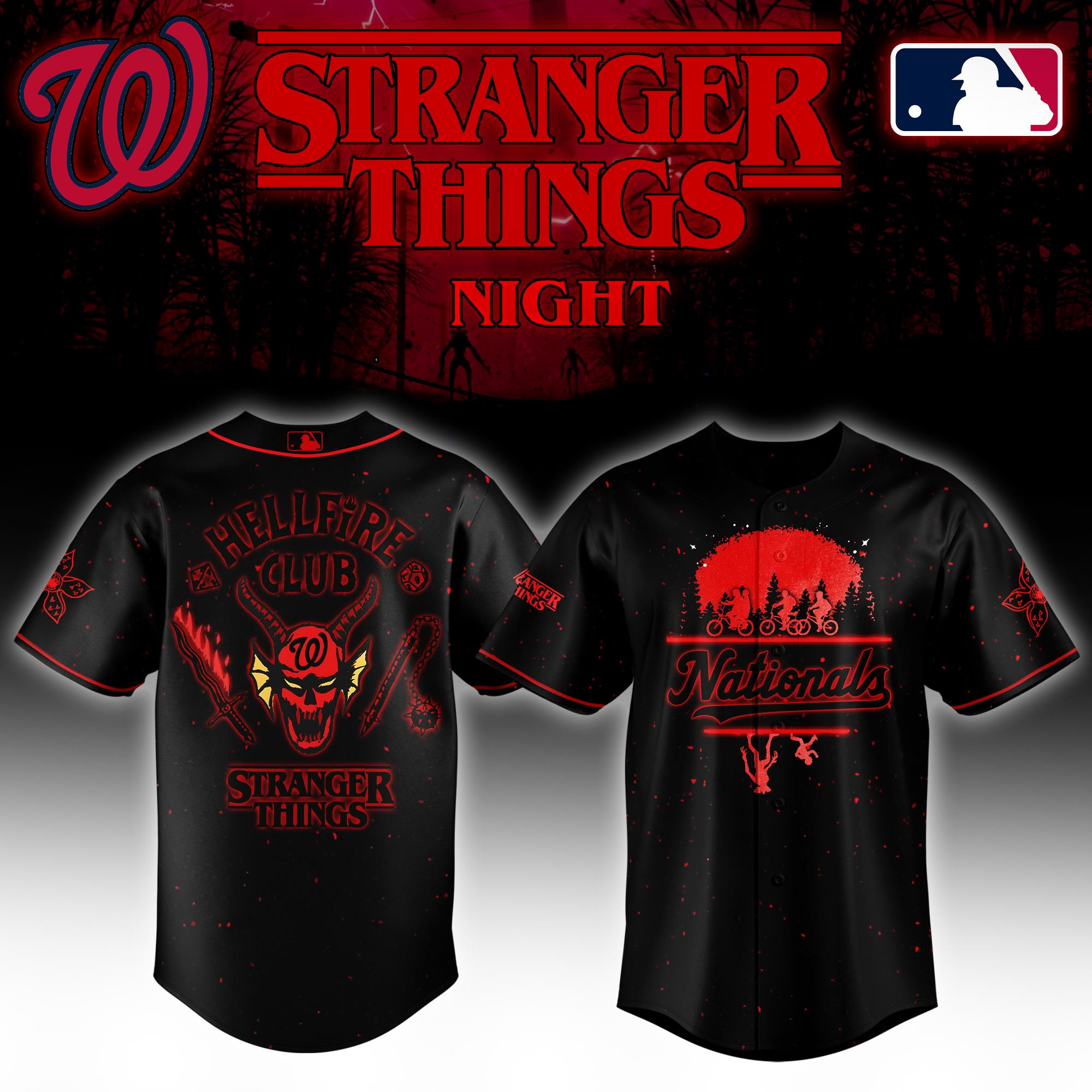 Washington Nationals Mlb X Stranger Things Night Baseball Jersey For Fans