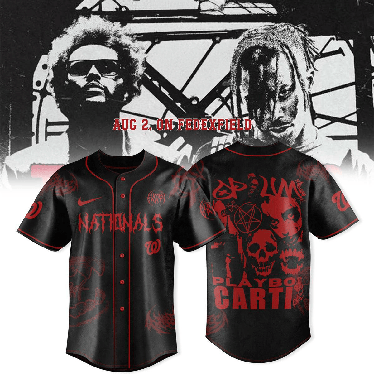 Washington Nationals X Playboi Carti The Weeknd Tour 2025 Jersey Nationals Merch