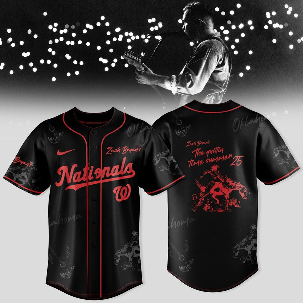 Washington Nationals X Zach Bryan The Quittin Time Tour 2025 Baseball Jersey Nationals Merch