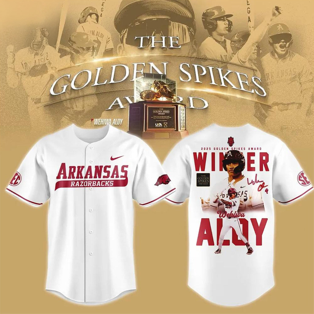 Wehiwa Kapahulehua Aloy 2025 Golden Spikes Award Winner Baseball Jersey Razorbacks Merch