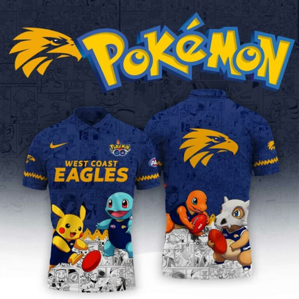 West Coast Eagles AFL Team Pokemon Polo Shirt Eagles Merch Present For Husband