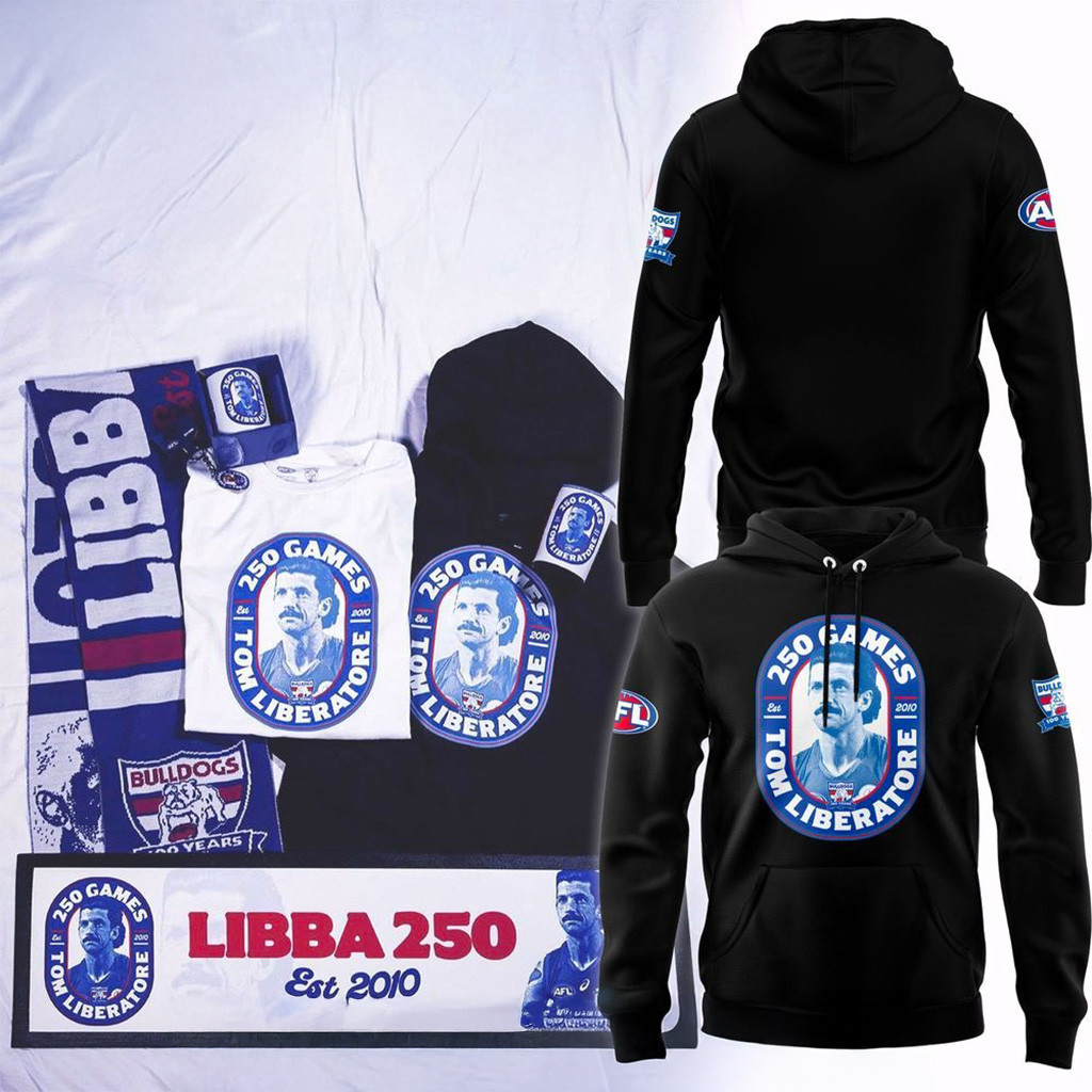Western Bulldogs 250 Games Tom Liberatore Black Hoodie Western Bulldogs Merch Fans Gifts