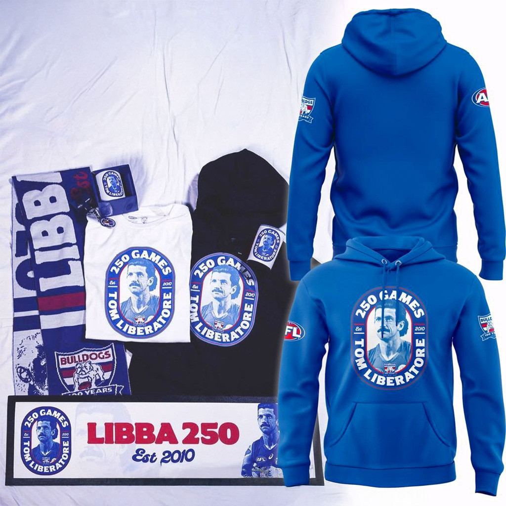 Western Bulldogs 250 Games Tom Liberatore Blue Hoodie Bulldogs Merch Gifts For Dad