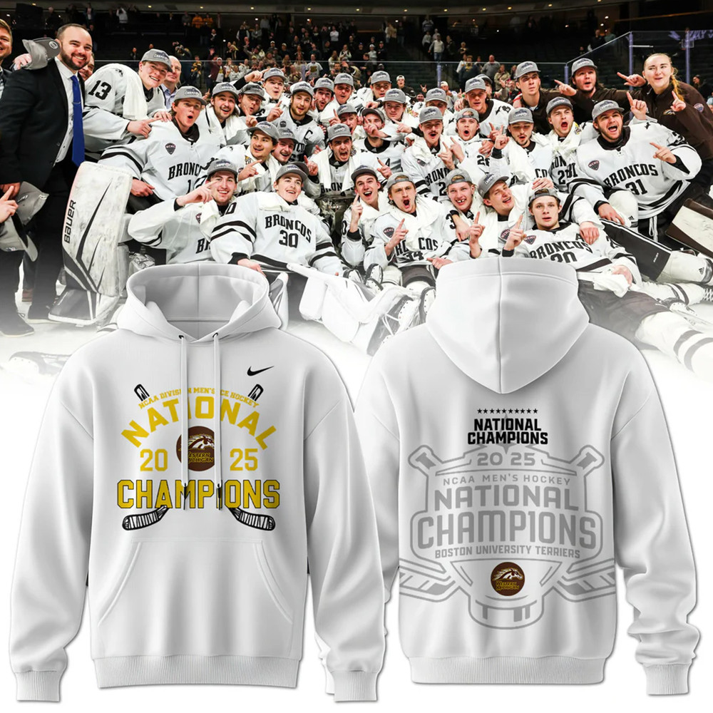 Western Michigan Broncos Men's Ice Hockey National Champions 2025 Hoodie Gifts For Dudes
