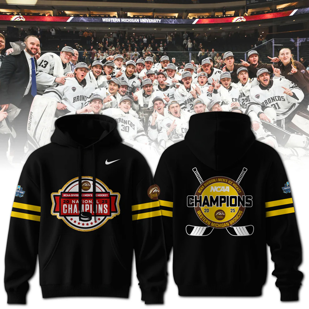 Western Michigan Broncos Men's Ice Hockey National Champions 2025 Hoodie Gifts For Hockey Fan