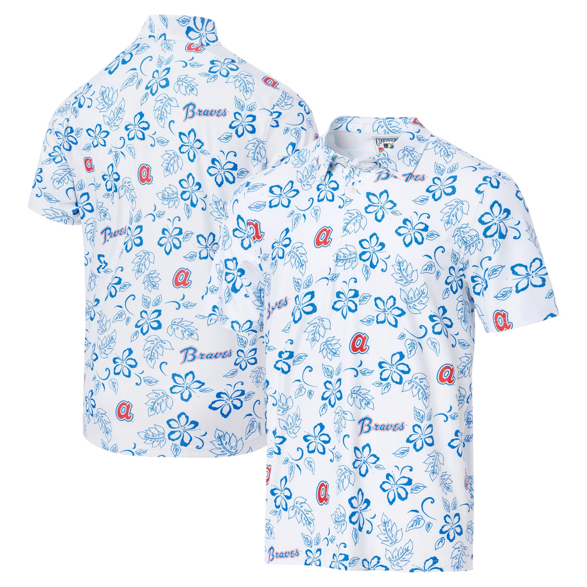 White Atlanta Braves Polo Shirt MLB Aloha Shirt Father's Day Gifts For Baseball Fans