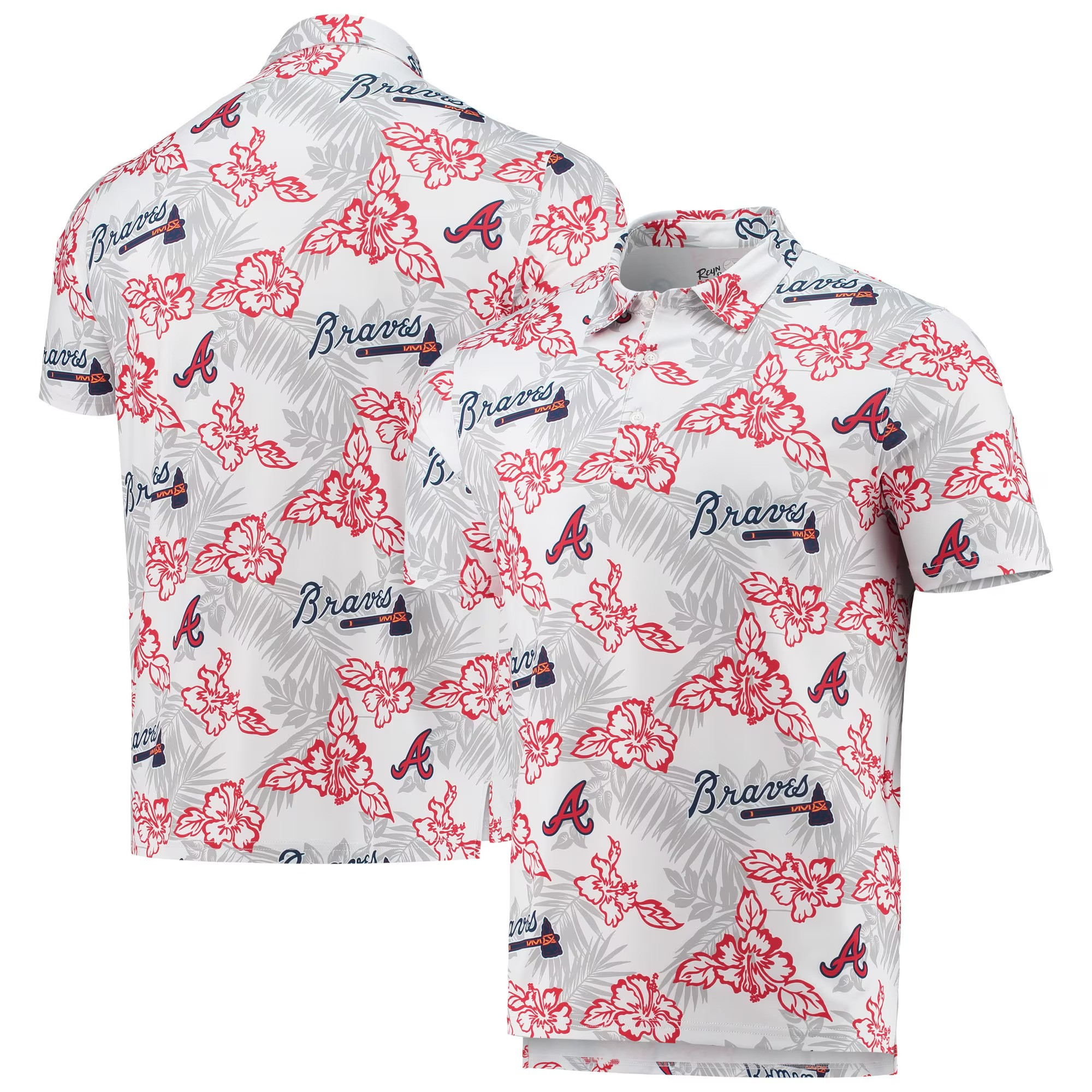 White Atlanta Braves Polo Shirt MLB Aloha Shirt Fathers Day Presents For Baseball Lovers