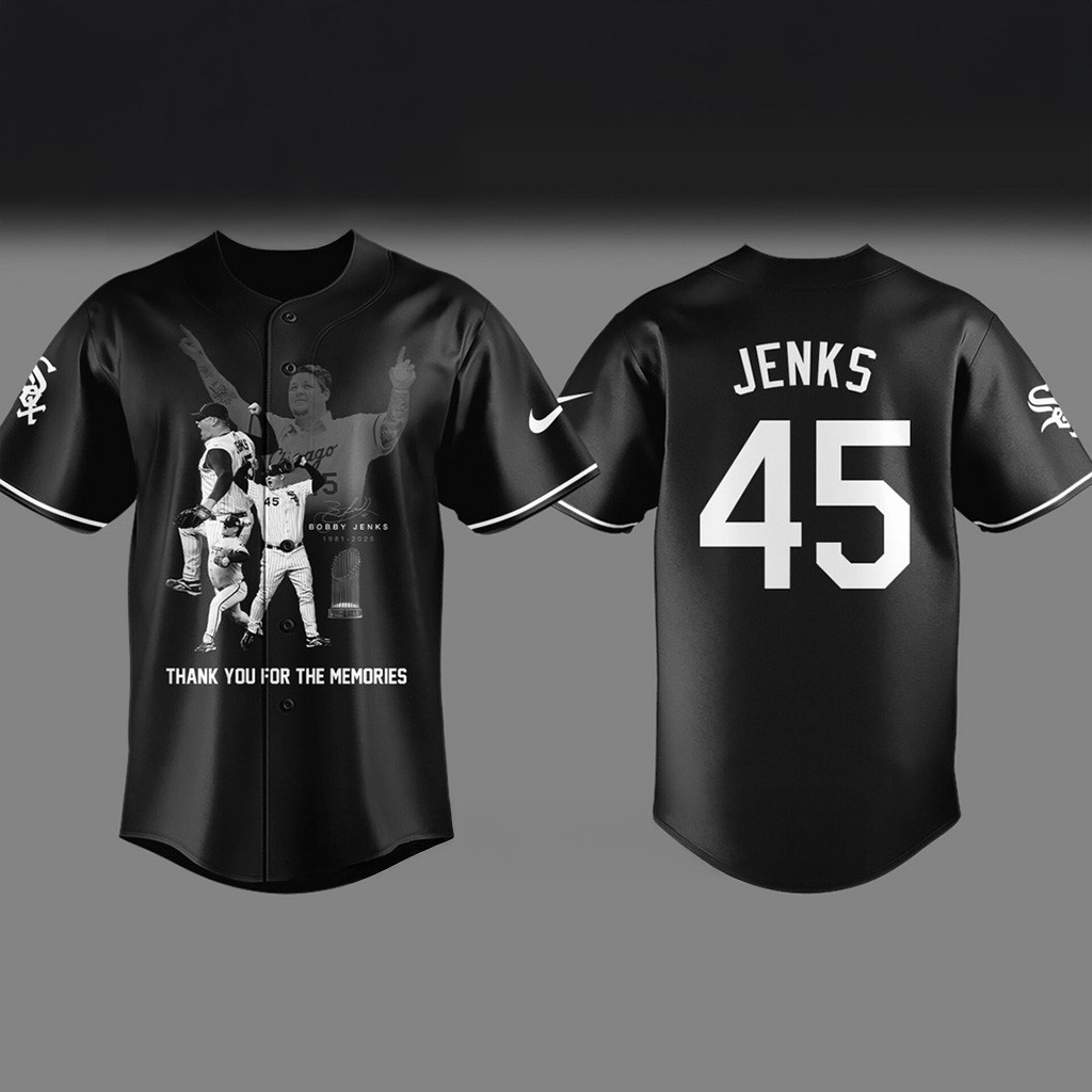 White Sox Baseball RIP Bobby Jenks 45 Black Baseball Jersey Memorial Gifts For Fans
