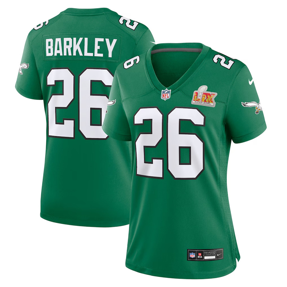 Women's Nike Saquon Barkley Kelly Green Philadelphia Eagles Super Bowl LIX 2nd Alternate Game Jersey