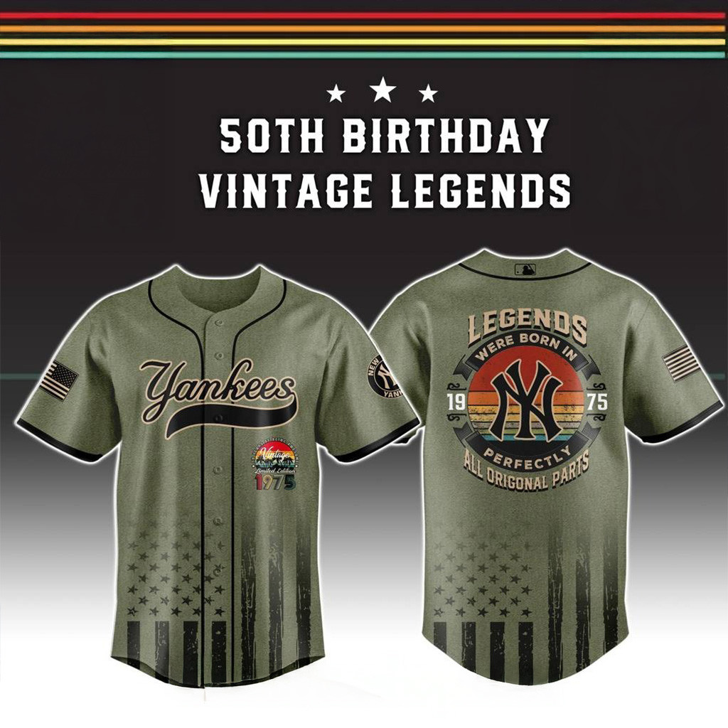 Yankees MLB x 50th Birthday Vintage Legends Special Camo Baseball Jersey Yankees Merch