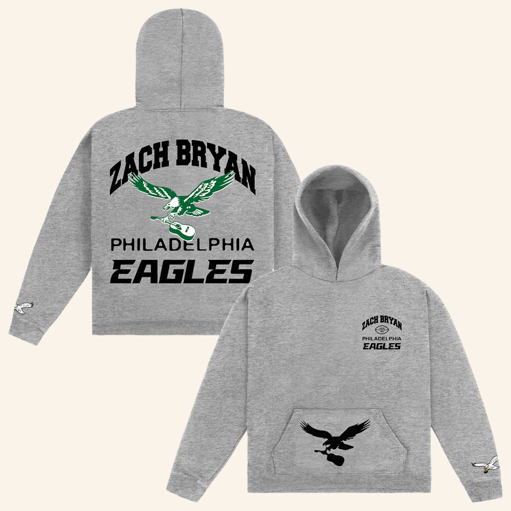 Zach Bryan x Eagles Hoodie Grey Eagles Merch Gifts For Football Fan